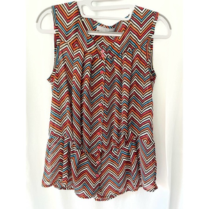 Olivia Moon Zig‎ Zag Stripe Chiffon Tank Pleats and Peplum Ruffle size Medium